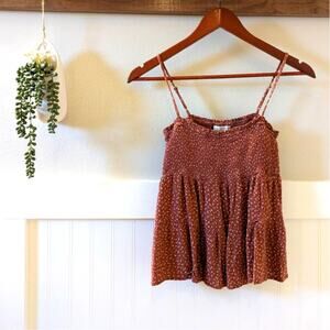 Paper Crane Burnt Orange Flowy Floral Tank XS